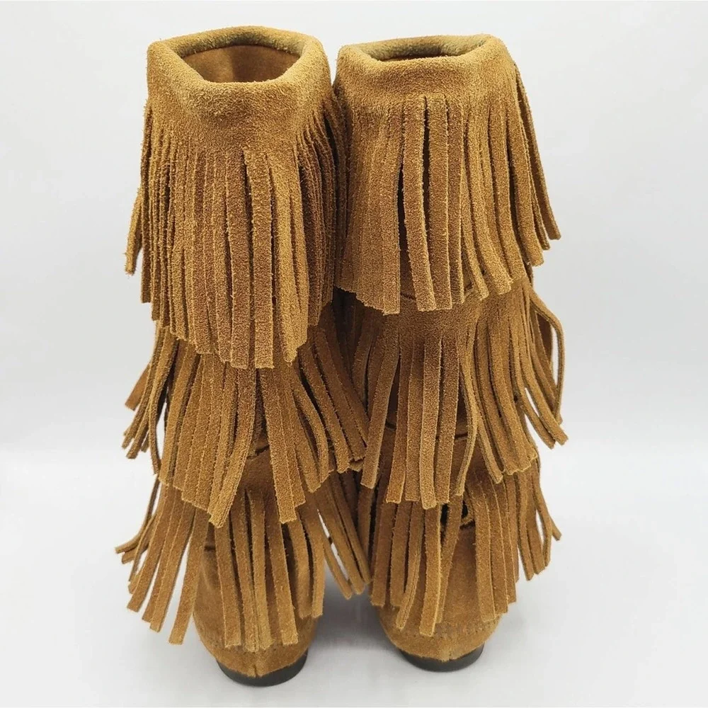 Minnetonka 3 Layer Fringe Boot Brown Suede